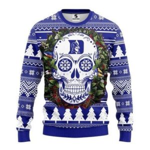 Duke Blue Devils Skull Flower Ugly Christmas Sweater
