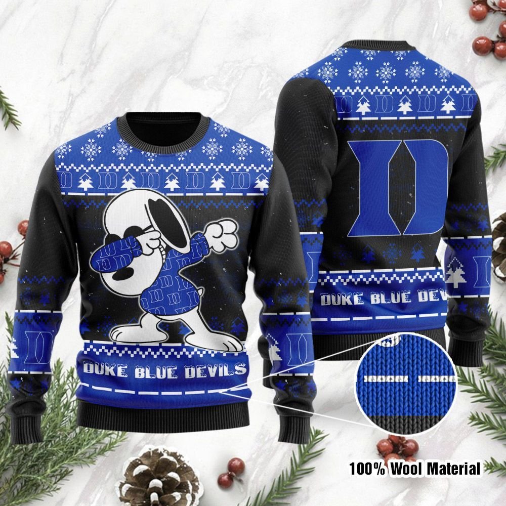 Duke Blue Devils Snoopy Dabbing Holiday Party Ugly Christmas Sweater Duke Blue Devils Snoopy Dabbing Holiday Party Ugly Christmas Sweater