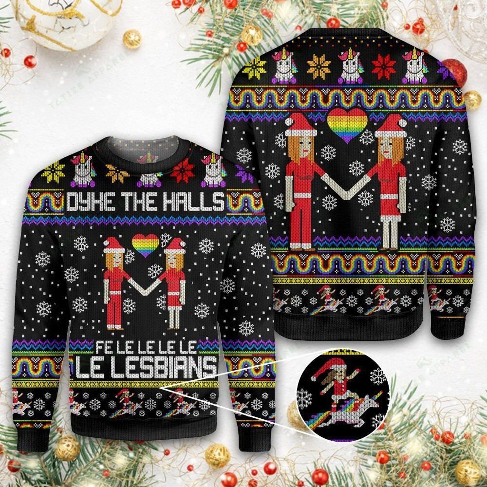 Dyke The Hallsmerry Christmas Lgbt Fe Le Lesbians For Unisex Ugly Christmas Sweater Dyke The Hallsmerry Christmas Lgbt Fe Le Lesbians For Unisex Ugly Christmas Sweater