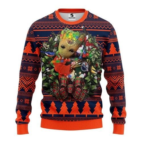 Edmonton Oilers Groot Hug Christmas For Fans Ugly Christmas Sweater Edmonton Oilers Groot Hug Christmas For Fans Ugly Christmas Sweater