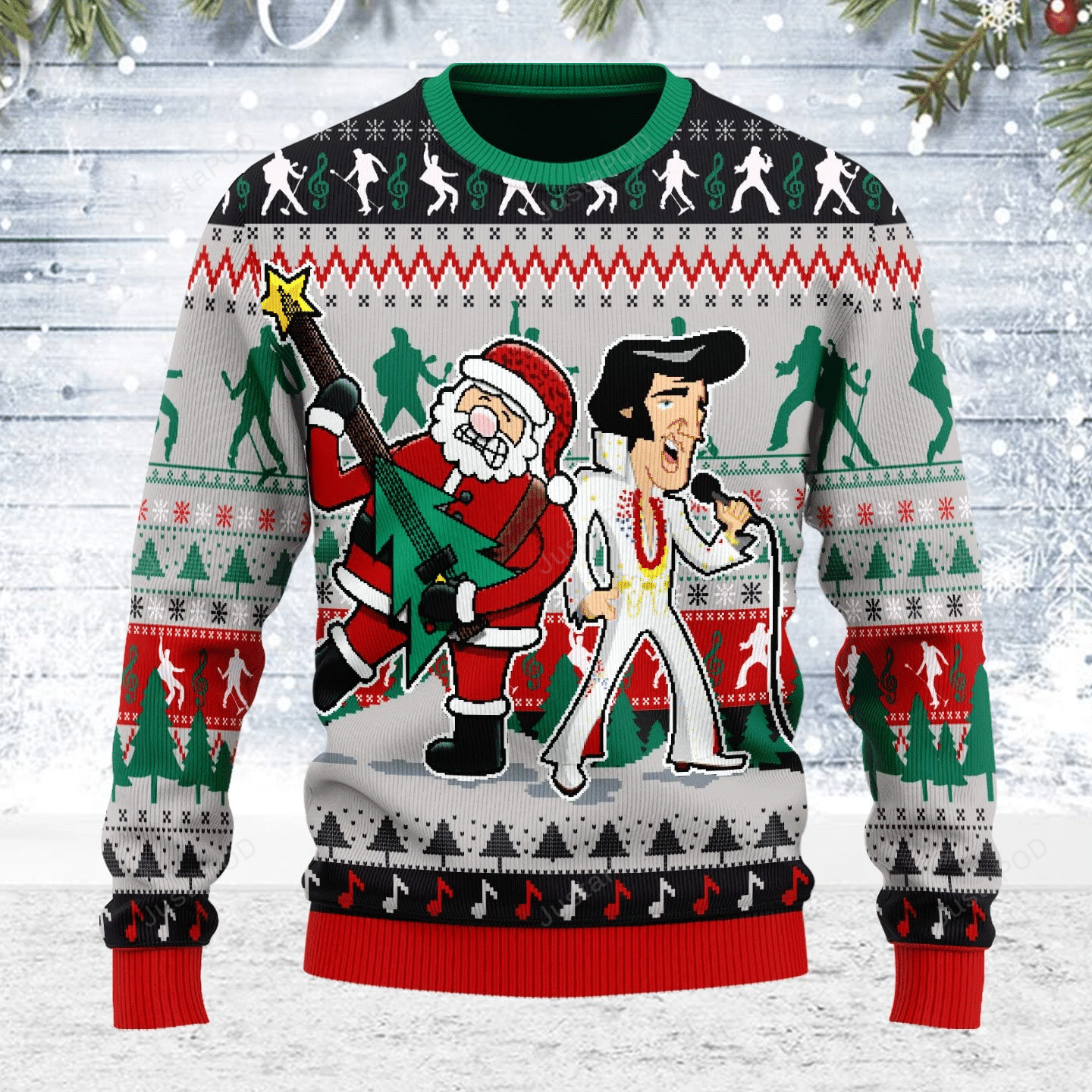 Elvis Presley With Santa Ugly Christmas Sweater Elvis Presley With Santa Ugly Christmas Sweater