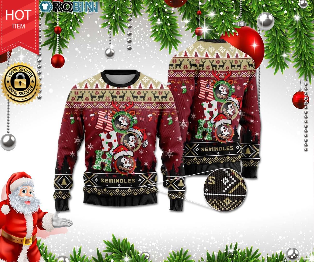 Florida State Seminoles Ho Ho Ho 3D Print Christmas Wool Sweater Florida State Seminoles Ho Ho Ho 3D Print Christmas Wool Sweater