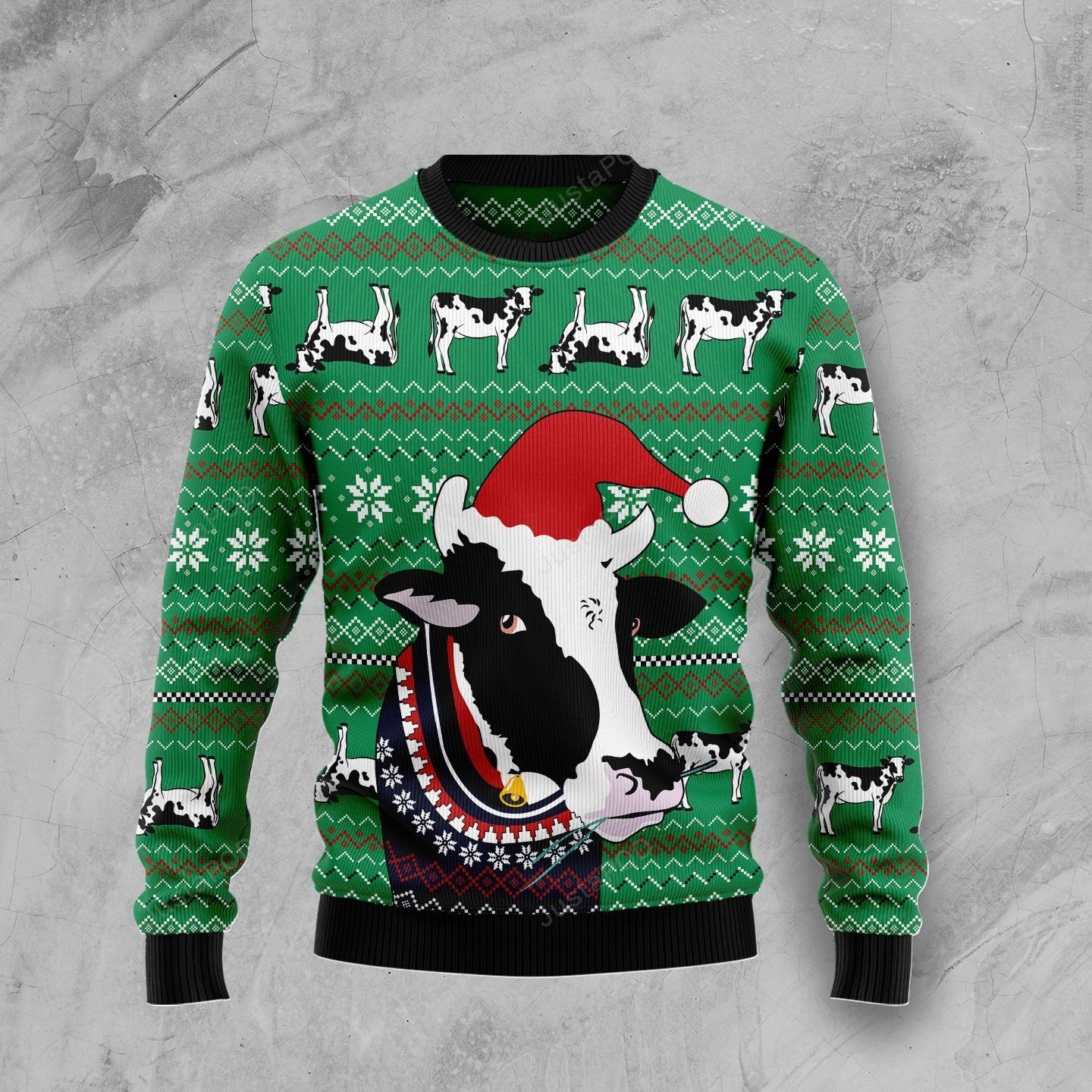 Funny Dairy Cow Wearing Santa Hat Ugly Christmas Sweater Funny Dairy Cow Wearing Santa Hat Ugly Christmas Sweater