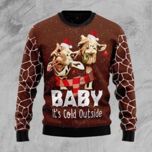 Funny Giraffe Baby It’s Cold Outside Ugly Christmas Sweater