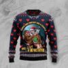 Funny Santa And Bigfoot Are A Couple Navy Ugly Christmas Sweater