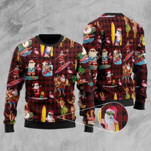 Funny Santa Claus Surfing Ugly Christmas Sweater