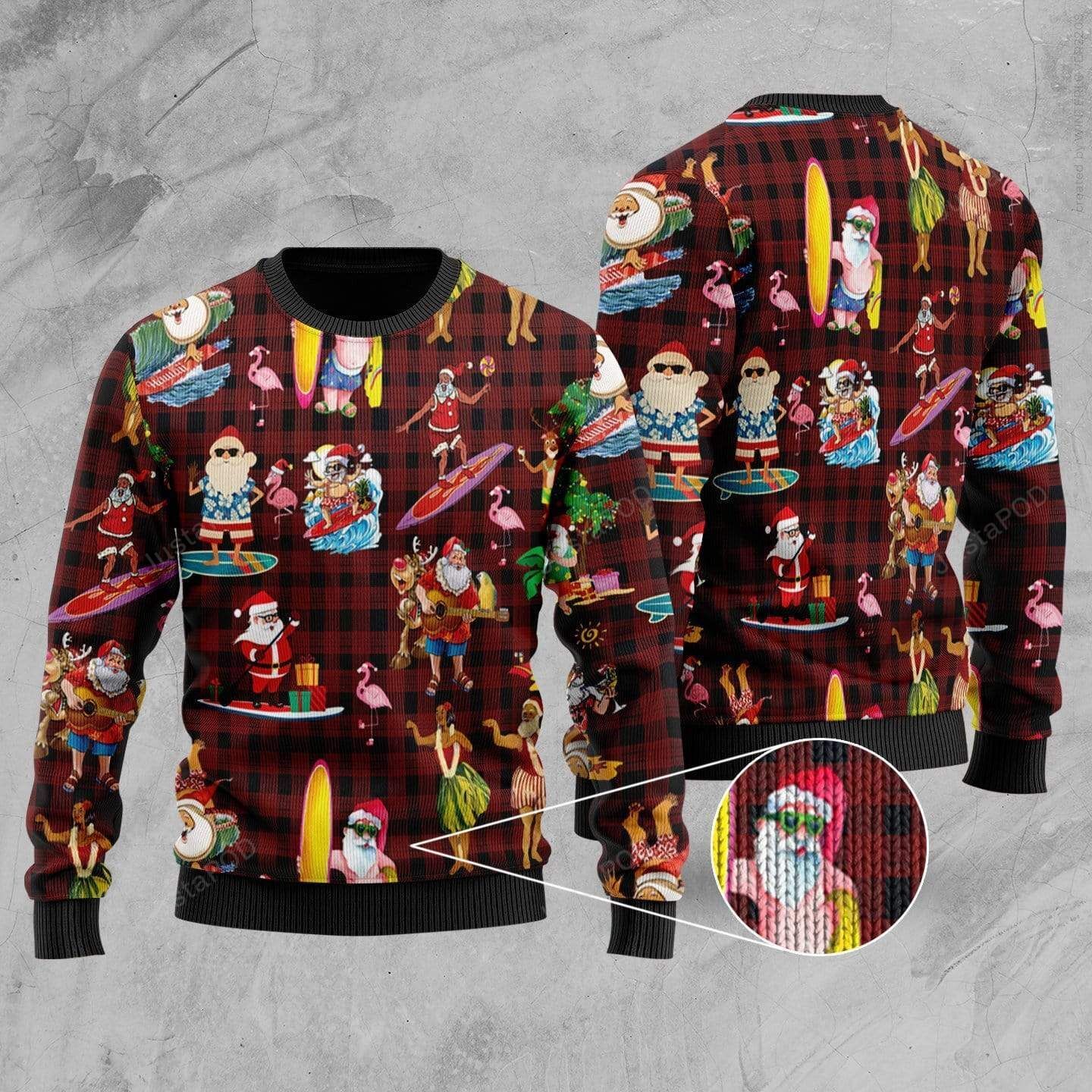 Funny Santa Claus Surfing Ugly Christmas Sweater Funny Santa Claus Surfing Ugly Christmas Sweater