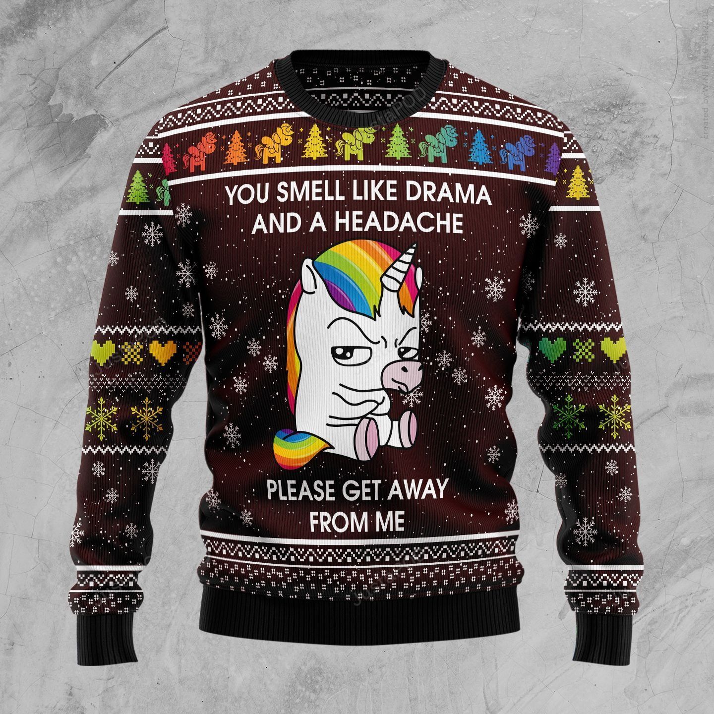 Funny Unicorn Rainbow You Smell Like Drama And A Headache Ugly Christmas Sweater Funny Unicorn Rainbow You Smell Like Drama And A Headache Ugly Christmas Sweater