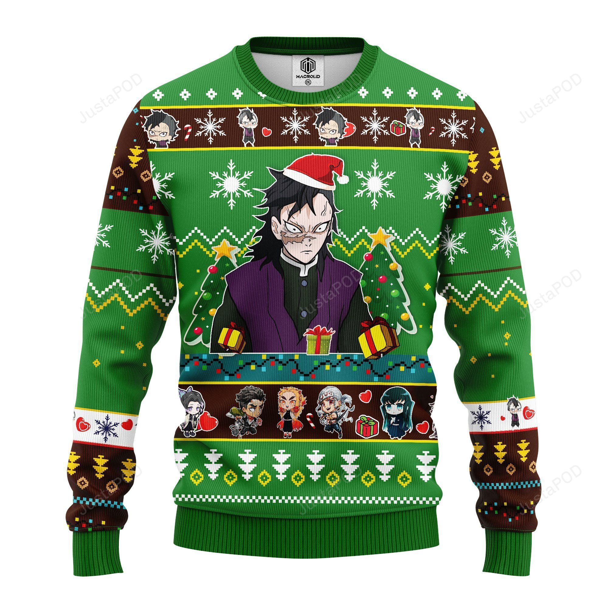 Genya Shinazugawa Demon Slayer Anime Ugly Christmas Sweater Green Genya Shinazugawa Demon Slayer Anime Ugly Christmas Sweater Green