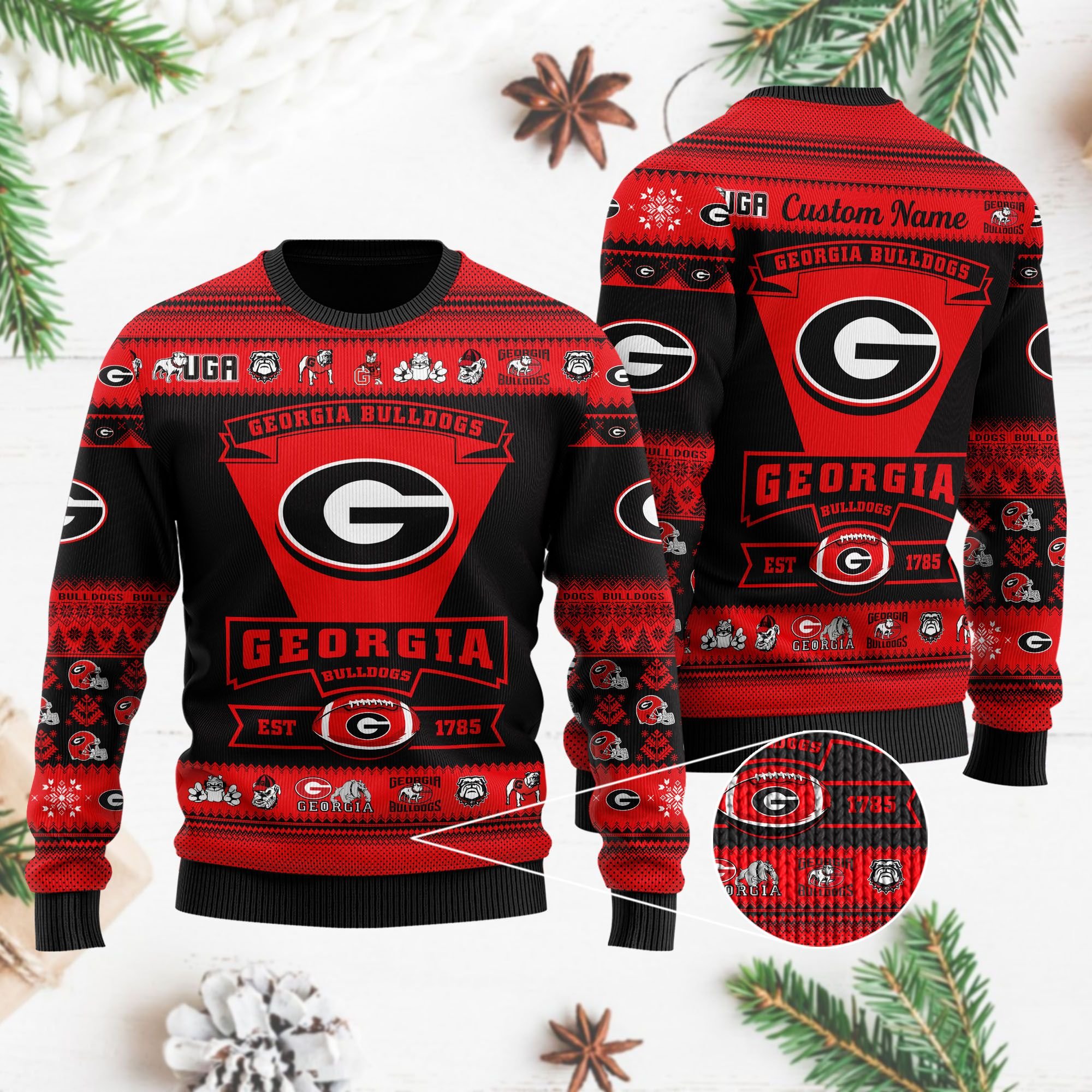 Georgia Bulldogs Football Team Logo Custom Name Personalized Ugly Christmas Sweater Georgia Bulldogs Football Team Logo Custom Name Personalized Ugly Christmas Sweater