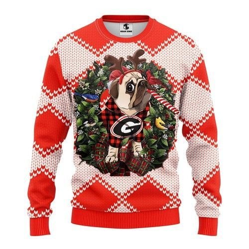 Georgia Bulldogs Pug Dog Ugly Christmas Sweater Georgia Bulldogs Pug Dog Ugly Christmas Sweater