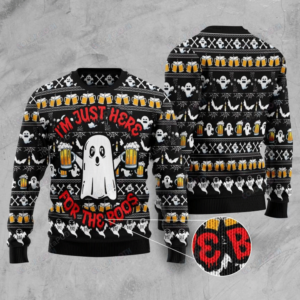 Ghost And Beer I’m Just Here For The Boos Ugly Christmas Sweater