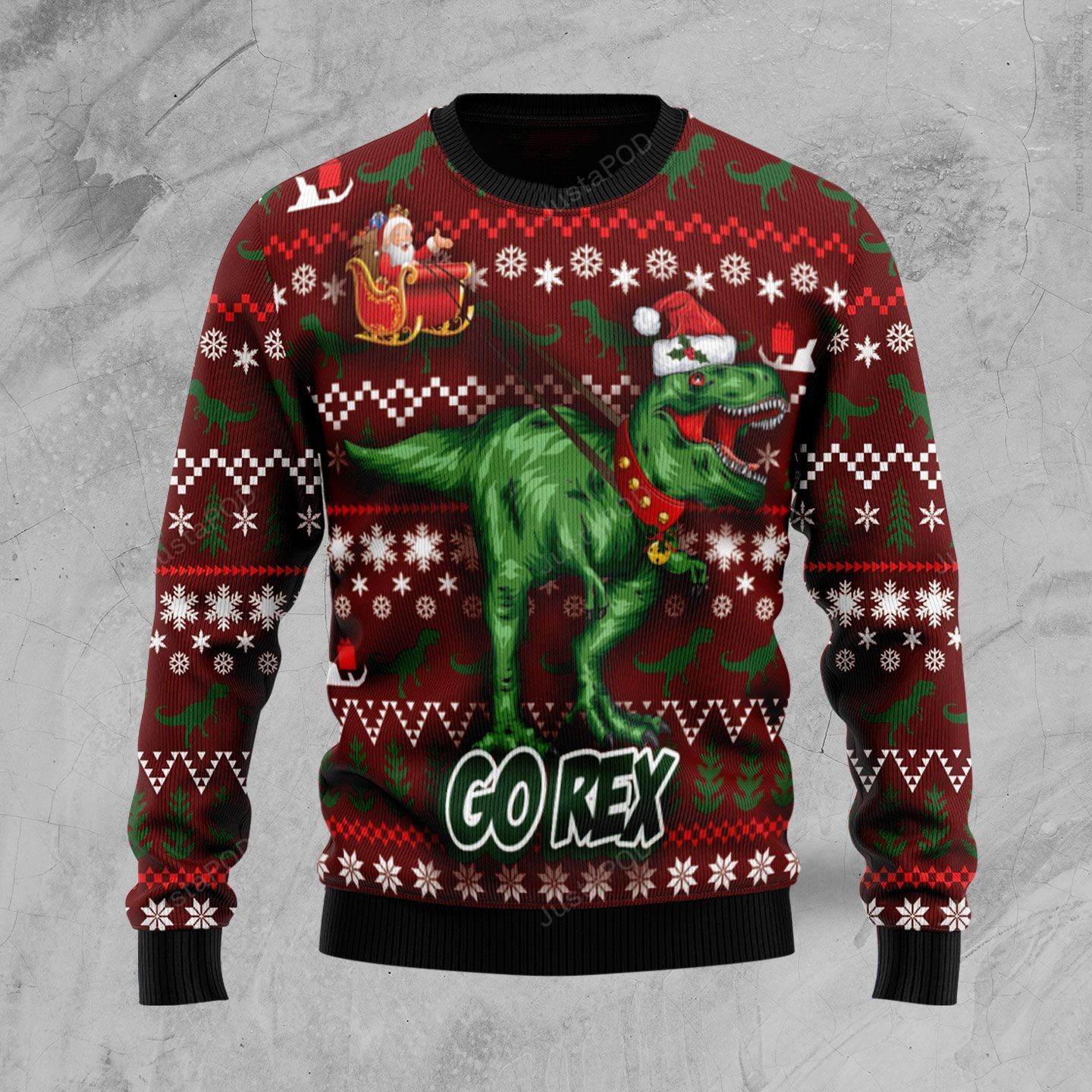 Go Rex Santa Sleigh Dinasour Ugly Christmas Sweater Go Rex Santa Sleigh Dinasour Ugly Christmas Sweater