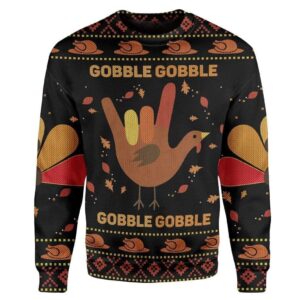 Gobble Gobble Bird Hand Sign For Bird Lovers Ugly Christmas Sweater