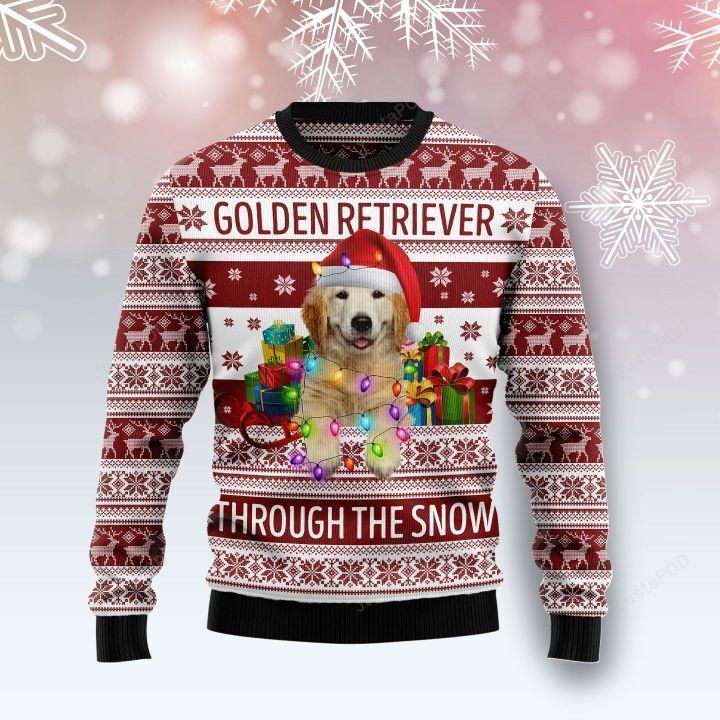 Golden Retriever Dog Through The Snow Ugly Christmas Sweater Golden Retriever Dog Through The Snow Ugly Christmas Sweater