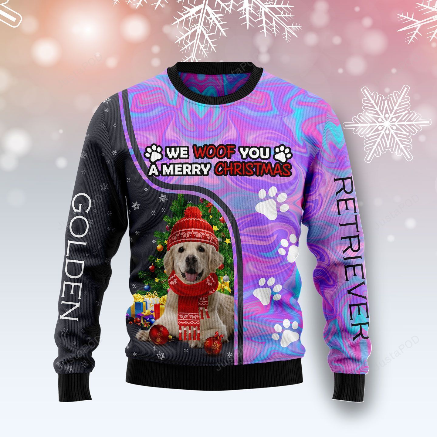 Golden Retriever Hologram We Woof You A Merry Christmas Ugly Christmas Sweater Golden Retriever Hologram We Woof You A Merry Christmas Ugly Christmas Sweater