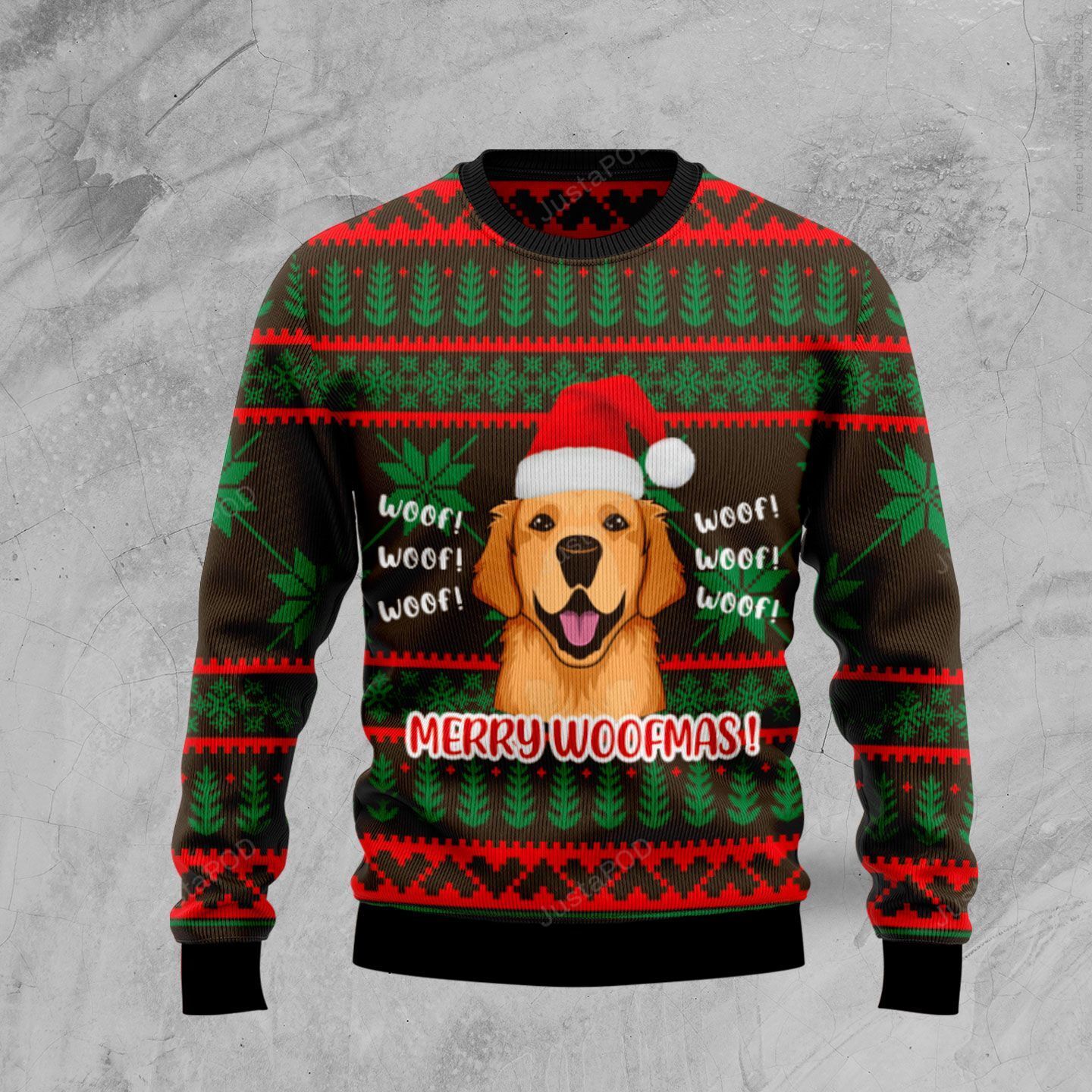 Golden Retriever Merry Woofmas Ugly Christmas Sweater Golden Retriever Merry Woofmas Ugly Christmas Sweater