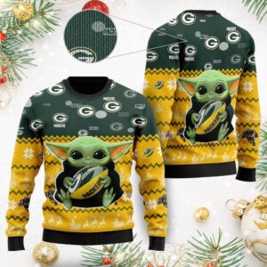 Green Bay Packers Baby Yoda Shirt For American Football Fans Ugly Christmas Sweater