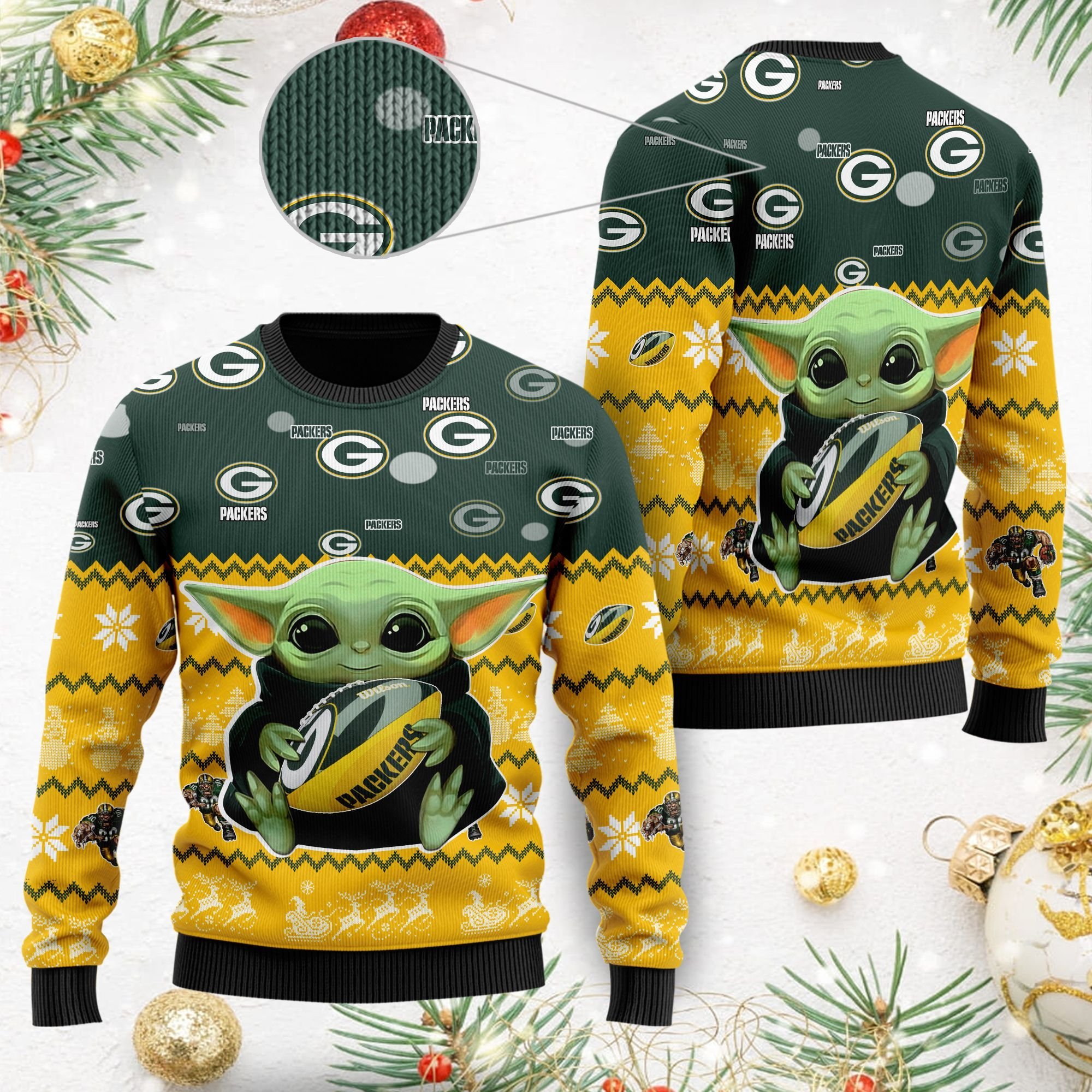 Green Bay Packers Baby Yoda Ugly Christmas Sweater Green Bay Packers Baby Yoda Ugly Christmas Sweater