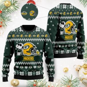 Green Bay Packers Cute The Snoopy Show Football Helmet 3D All Over Print Ugly Christmas Sweater