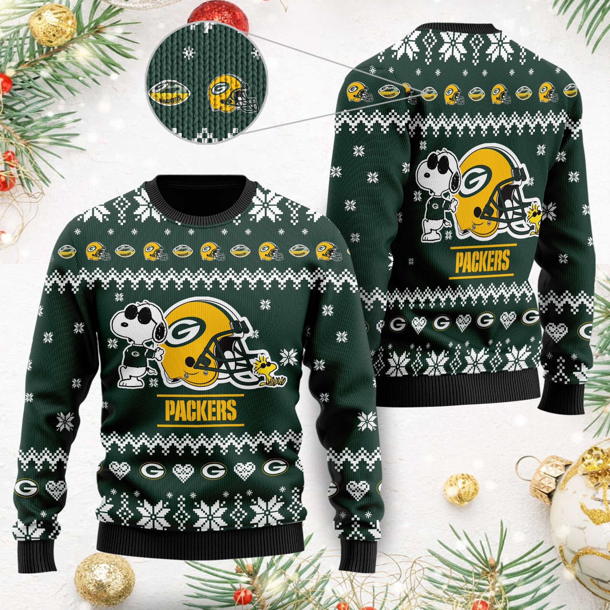 Green Bay Packers Cute The Snoopy Show Football Helmet 3D All Over Print Ugly Christmas Sweater Green Bay Packers Cute The Snoopy Show Football Helmet 3D All Over Print Ugly Christmas Sweater