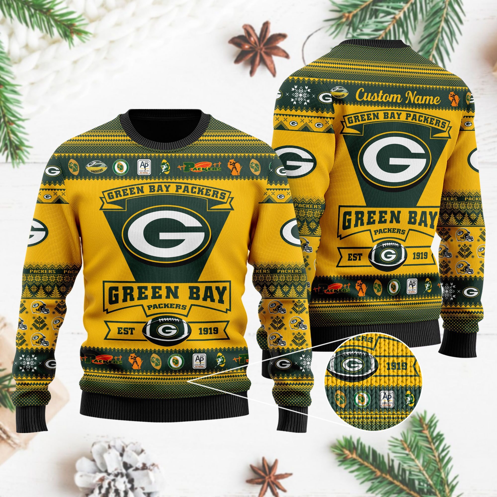 Green Bay Packers Football Team Logo Custom Name Personalized Ugly Christmas Sweater Green Bay Packers Football Team Logo Custom Name Personalized Ugly Christmas Sweater