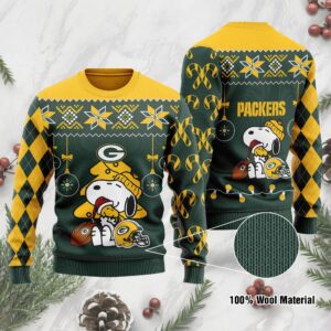 Green Bay Packers Funny Charlie Brown Peanuts Snoopy Ugly Christmas Sweater