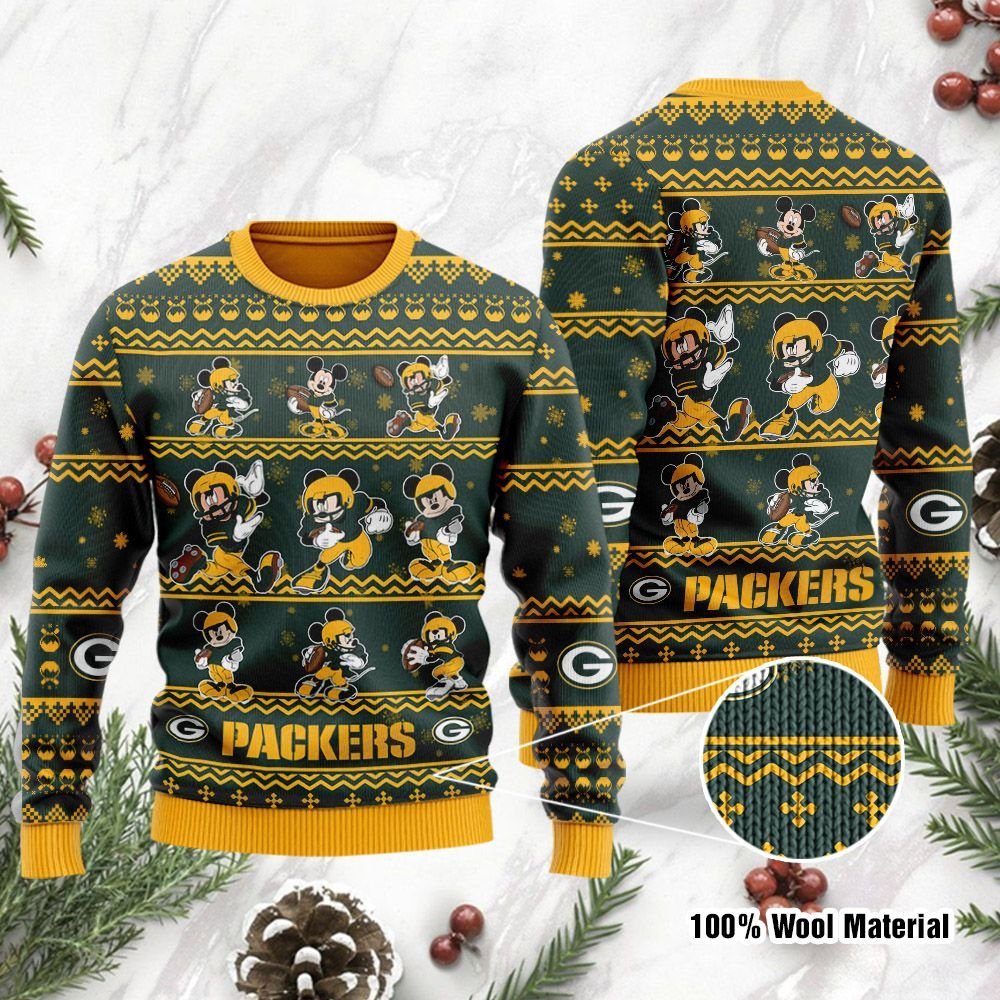 Green Bay Packers Mickey Mouse Holiday Party Ugly Christmas Sweater Green Bay Packers Mickey Mouse Holiday Party Ugly Christmas Sweater