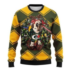 Green Bay Packers Pug Dog Christmas For Fans Ugly Christmas Sweater