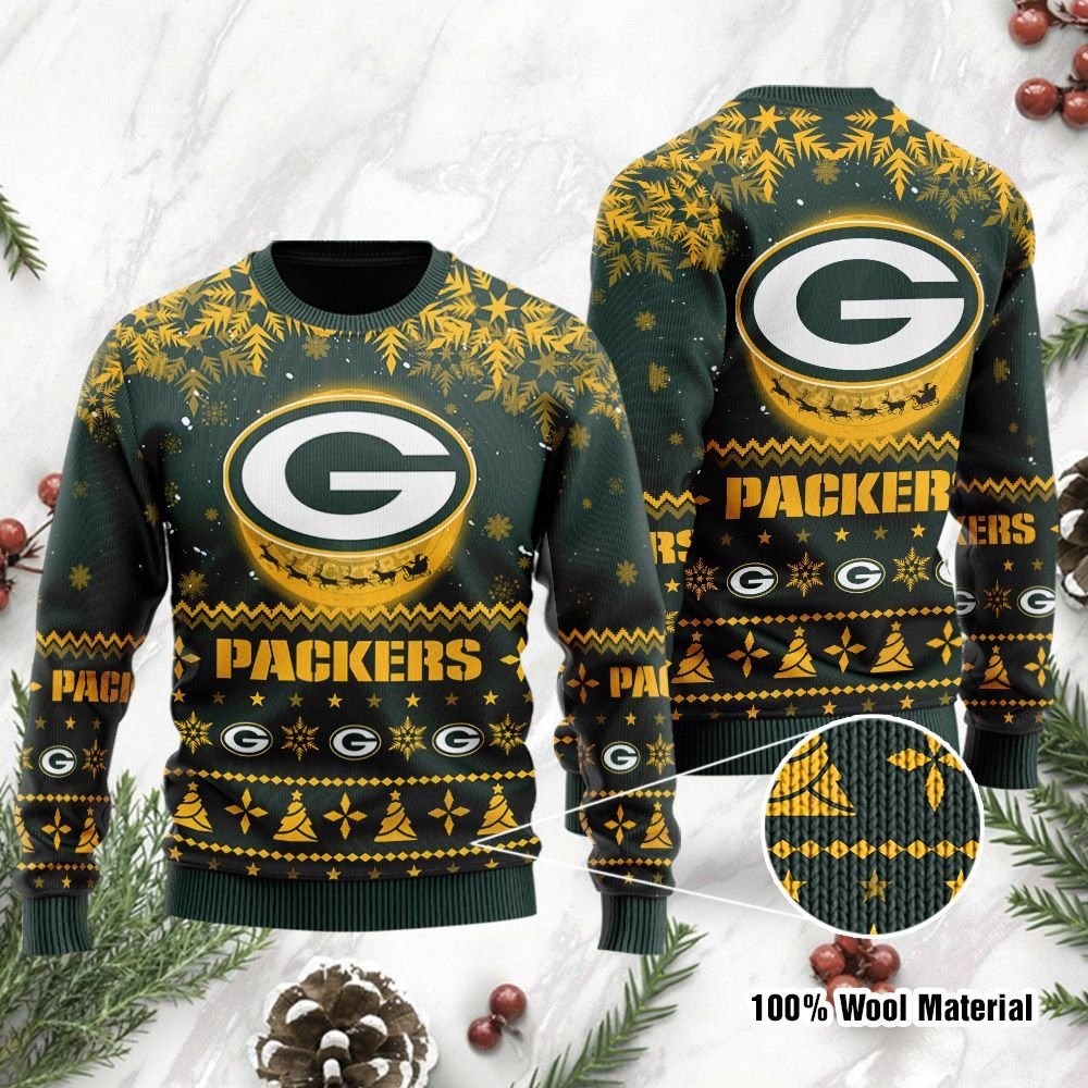 Green Bay Packers Santa Claus In The Moon Ugly Christmas Sweater Green Bay Packers Santa Claus In The Moon Ugly Christmas Sweater