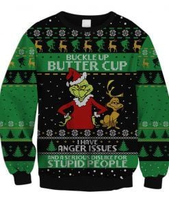 Grinch Buckle Up Butter Cup Ugly Christmas Sweater