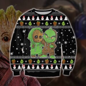 Groot And Grinch Funny Knitting Pattern For Unisex Ugly Christmas Sweater