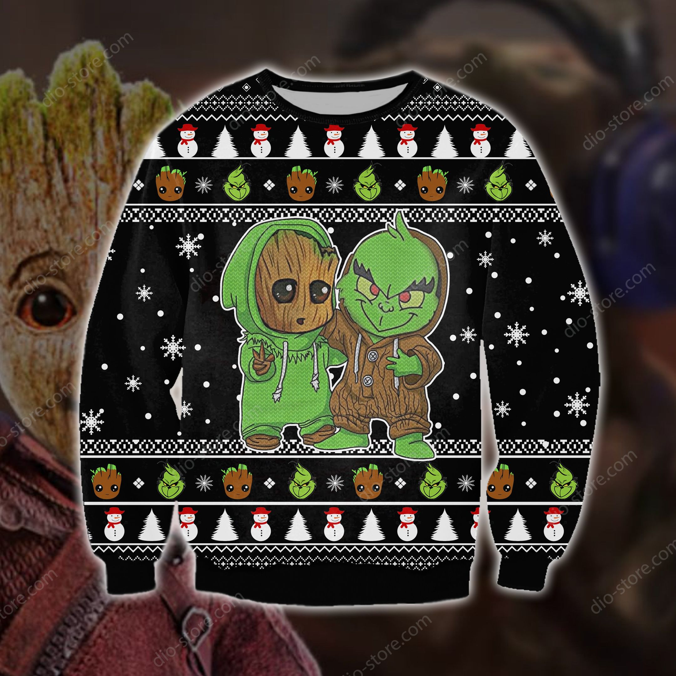 Groot And Grinch Funny Knitting Pattern For Unisex Ugly Christmas Sweater Groot And Grinch Funny Knitting Pattern For Unisex Ugly Christmas Sweater