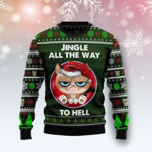 Grumpy Cat Jingle All The Way To Hell Ugly Christmas Sweater