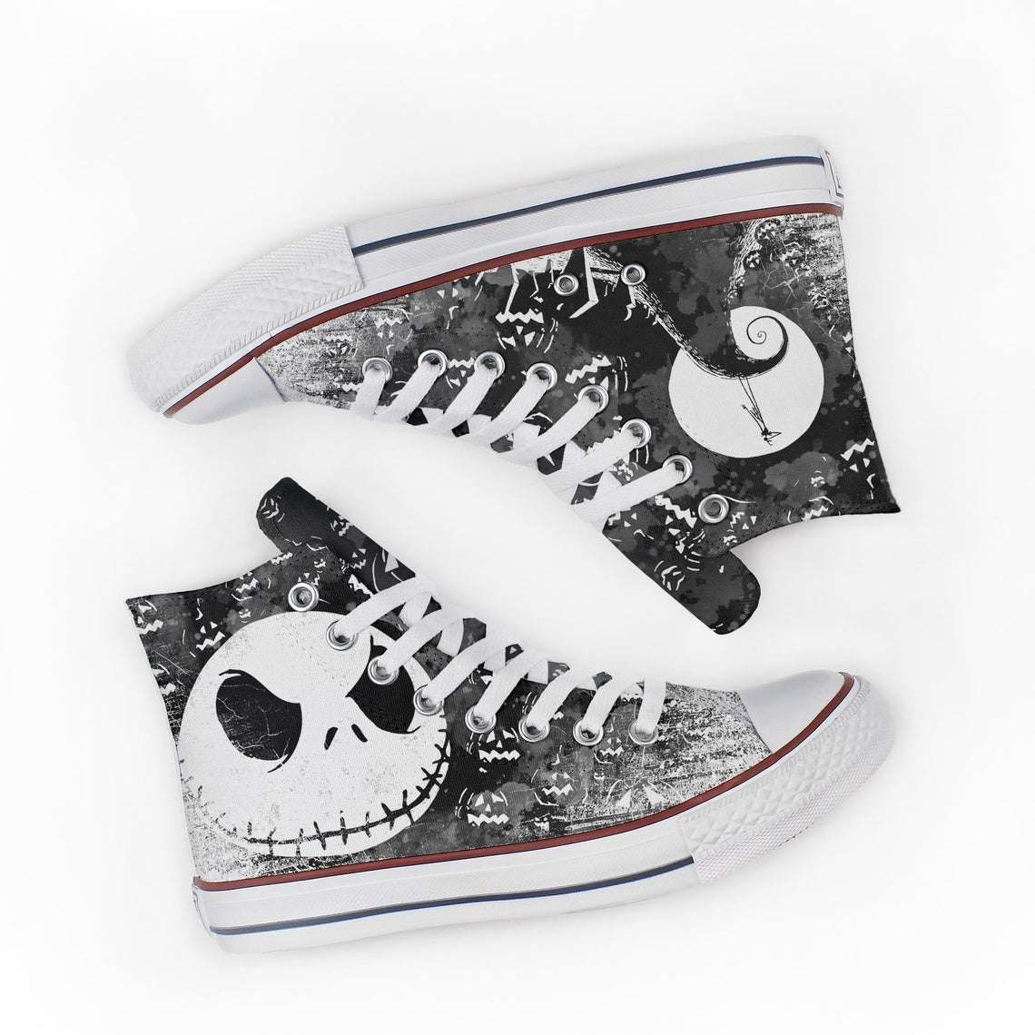 Halloween Jack Skellington Nightmare Before Christmas Custom Sneakers Tim Burton Canvas High Top Shoes Halloween Jack Skellington Nightmare Before Christmas Custom Sneakers Tim Burton Canvas High Top Shoes