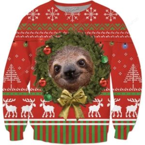 Happy Sloth Face Ugly Christmas Sweater