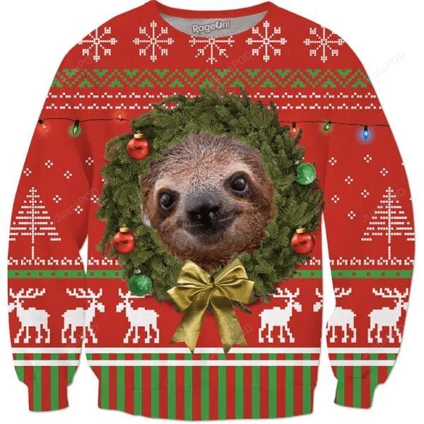 Happy Sloth Face Ugly Christmas Sweater Happy Sloth Face Ugly Christmas Sweater