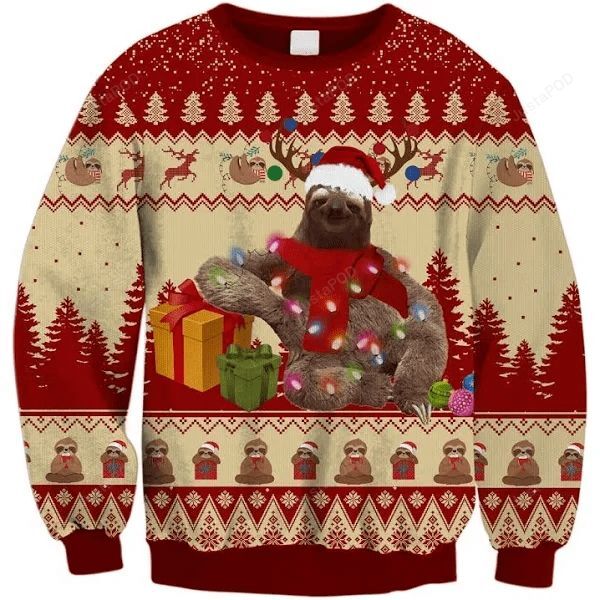 Happy Sloth With Christmas Gift Ugly Christmas Sweater Happy Sloth With Christmas Gift Ugly Christmas Sweater
