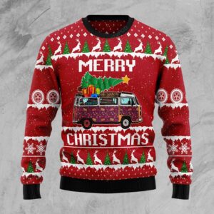 Hippie Car Merry Christmas For Unisex Ugly Christmas Sweater