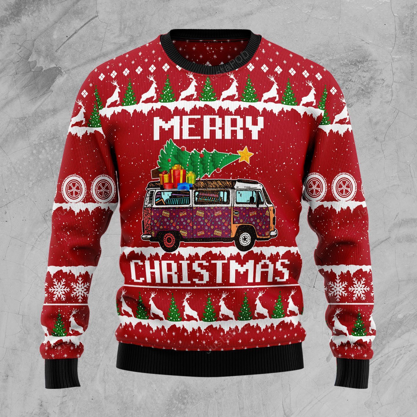 Hippie Car Merry Christmas For Unisex Ugly Christmas Sweater Hippie Car Merry Christmas For Unisex Ugly Christmas Sweater