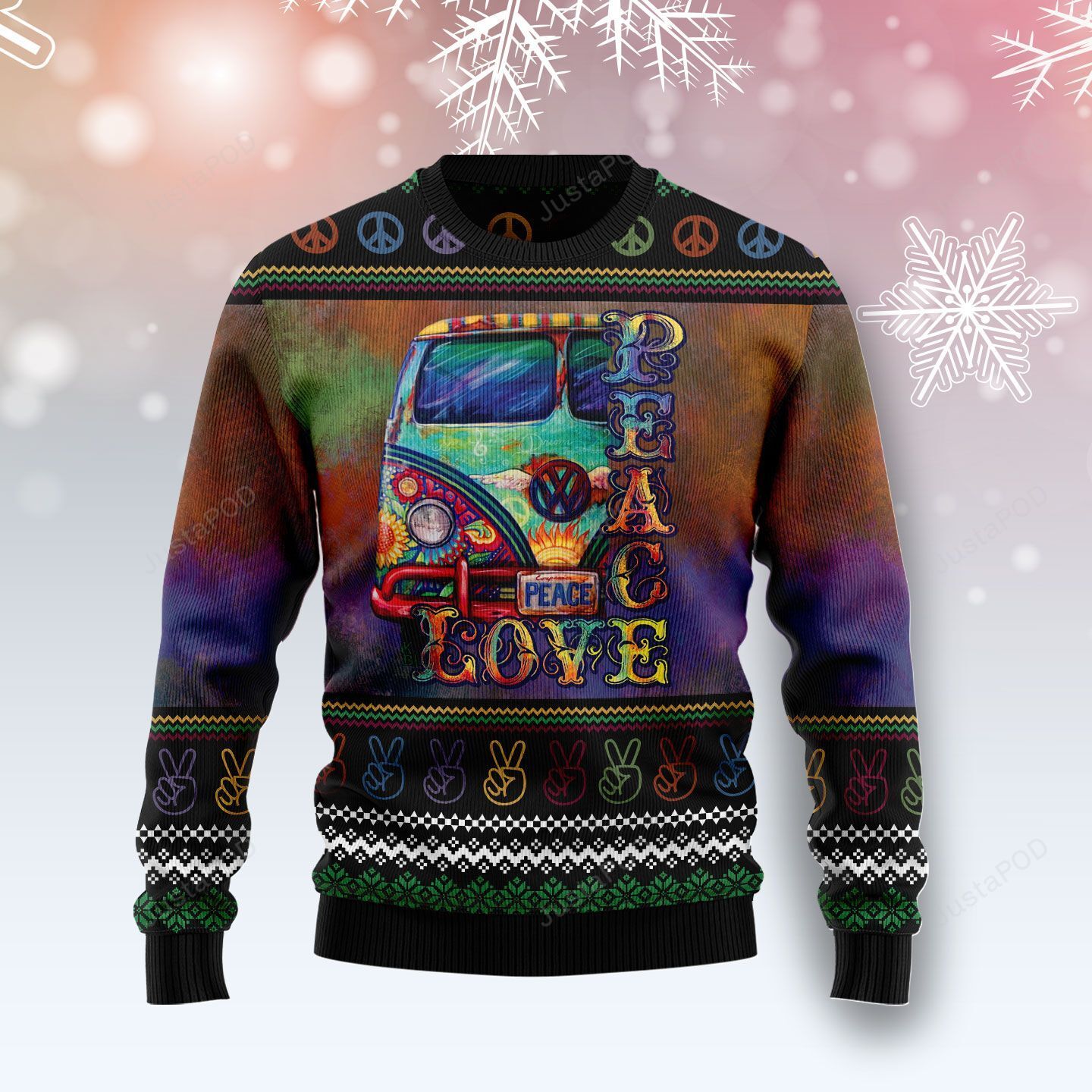 Hippie Peace Love Vans Ugly Christmas Sweater Hippie Peace Love Vans Ugly Christmas Sweater