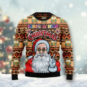 Hippie Santa Claus Peace And Love For Unisex Ugly Christmas Sweater