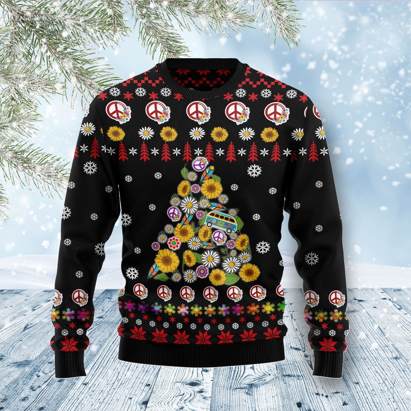Hippie Tree Xmas Christmas Ugly Sweater Hippie Tree Xmas Christmas Ugly Sweater