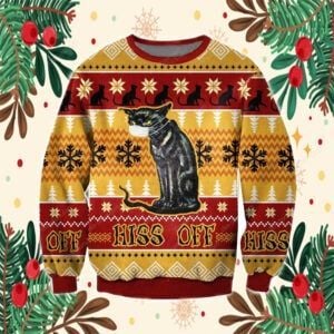 Hiss Off Cat Ugly Christmas Sweater