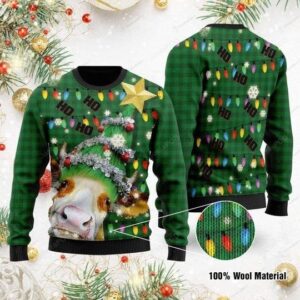 Ho Ho Ho Cow Christmas Tree Ugly Christmas Sweater