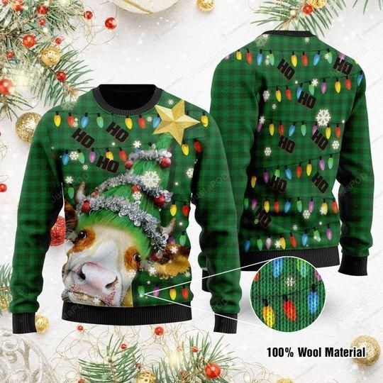 Ho Ho Ho Cow Christmas Tree Ugly Christmas Sweater Ho Ho Ho Cow Christmas Tree Ugly Christmas Sweater