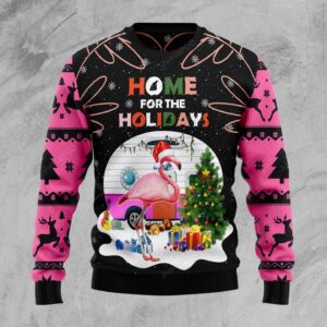 Home For The Holidays Flamingo Ugly Christmas Sweater