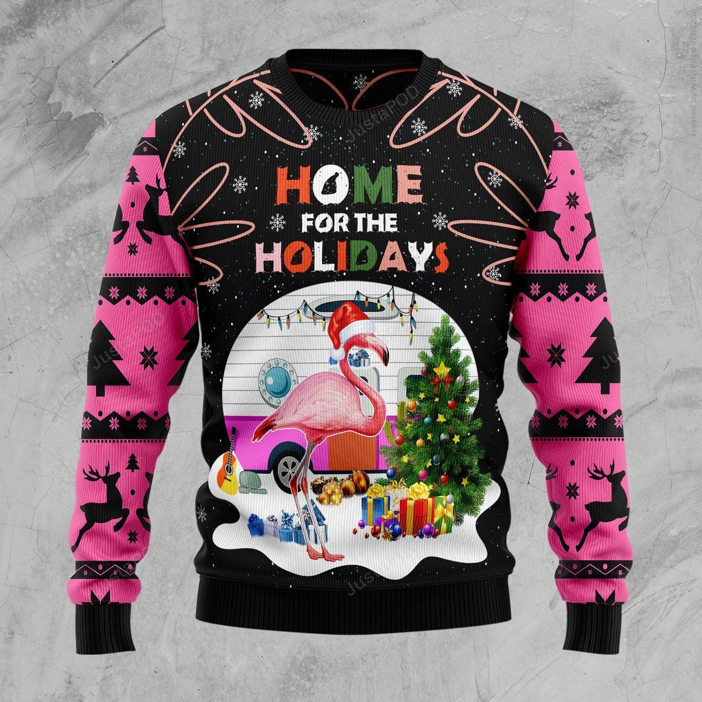 Home For The Holidays Flamingo Ugly Christmas Sweater Home For The Holidays Flamingo Ugly Christmas Sweater