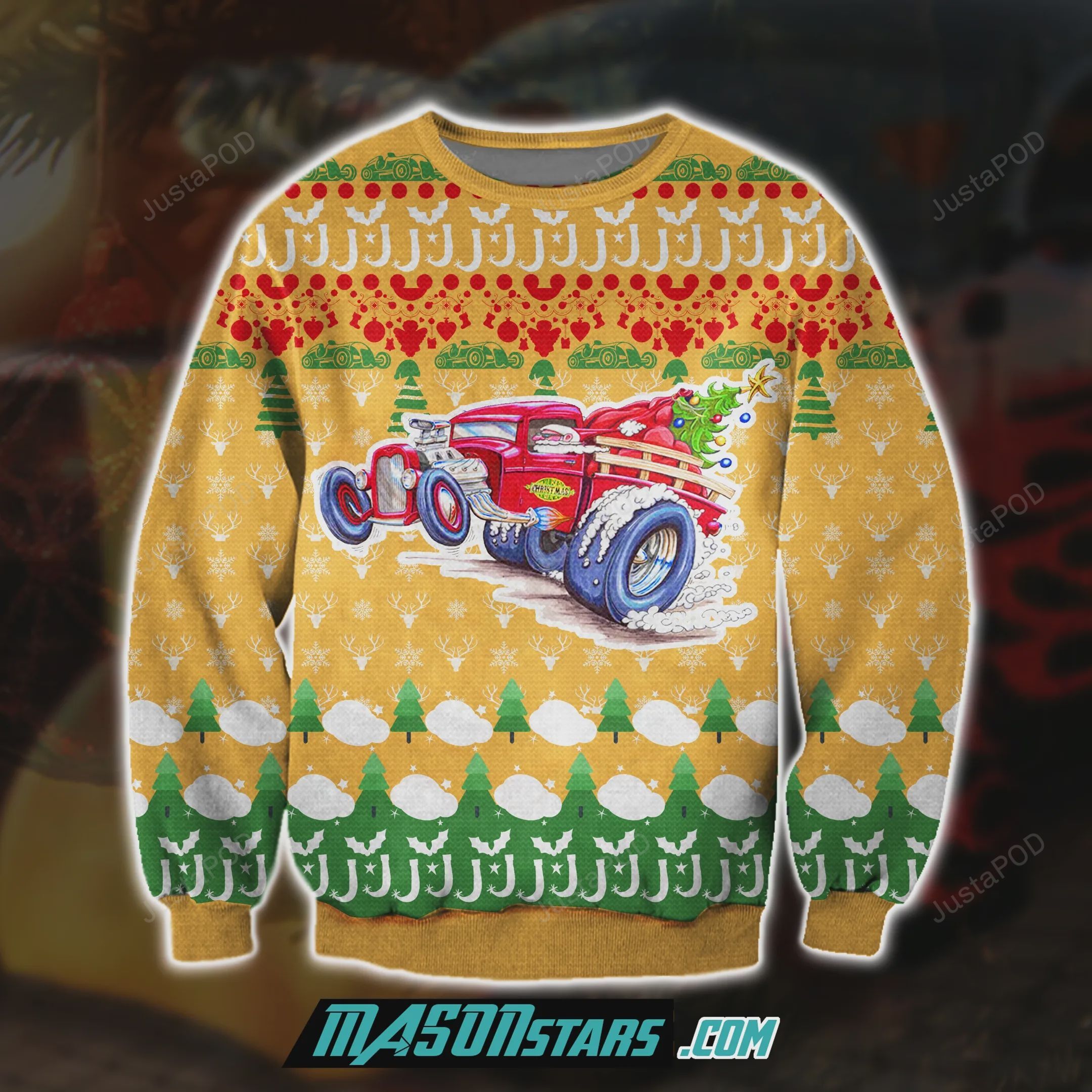 Hot Rod 3D Print Knitting Pattern Ugly Christmas Sweater Hot Rod 3D Print Knitting Pattern Ugly Christmas Sweater
