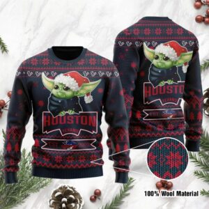 Houston Texans Cute Baby Yoda Grogu Holiday Party Ugly Christmas Sweater